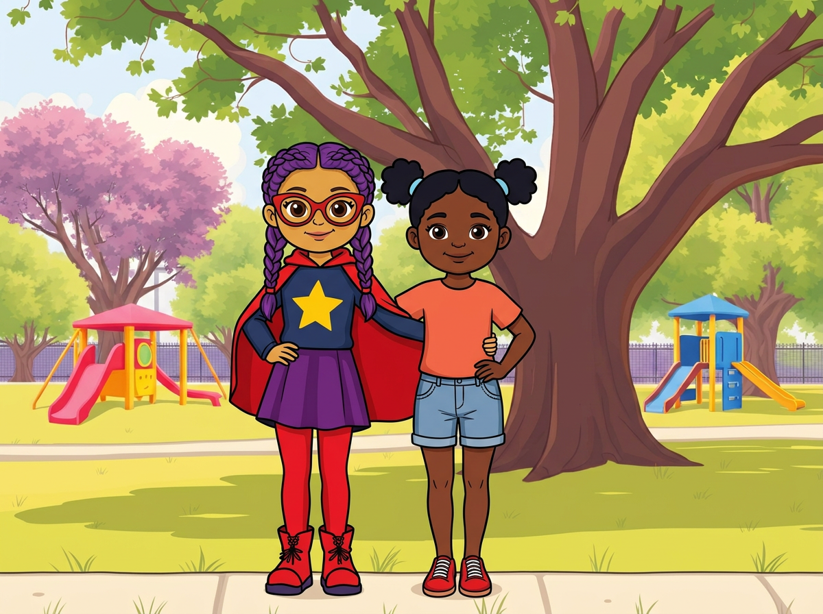 Pepina y su mejor amiga Alex abrazadas en el parque