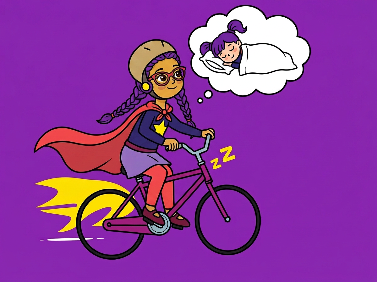 Pepina anda en bici con su casco puesto